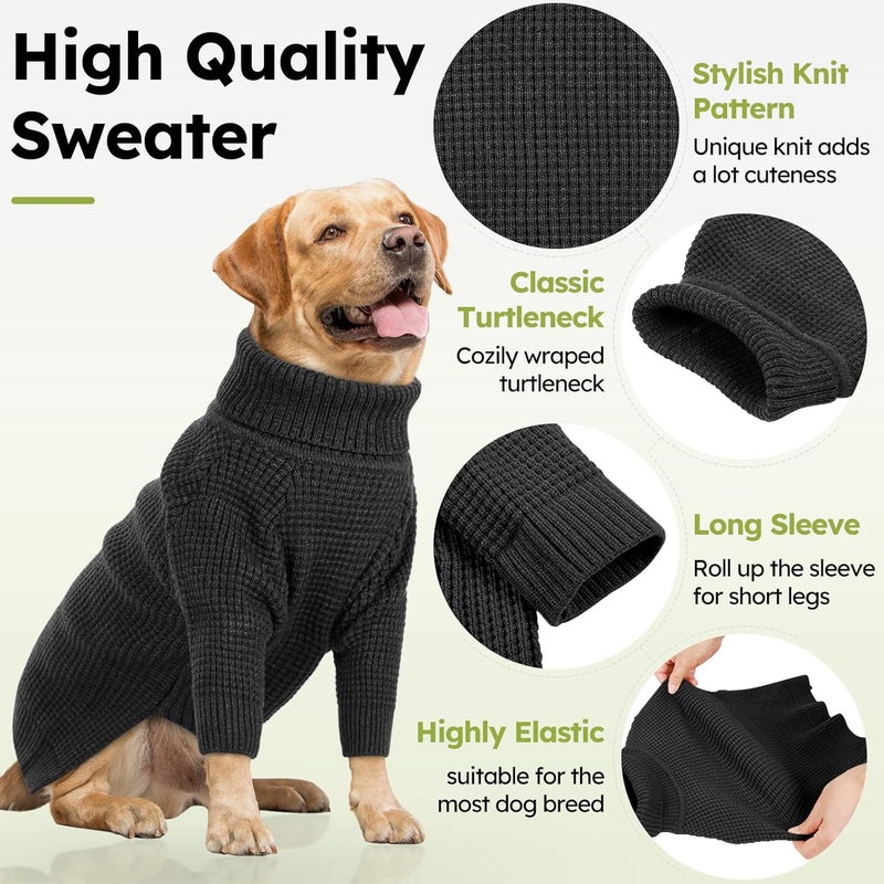 Queenmore Turtleneck Long Sleeve Knitted Sweater with Check Pattern, Warm Dog & Cat Sweater for Small to Large Pets, Charcoal Gray XS - Image 2